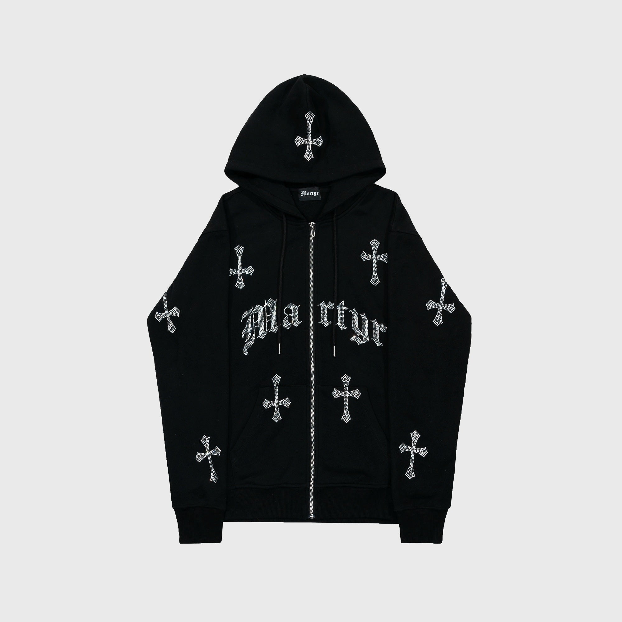 BLACK AND WHITE RHINESTONE HOODIE - Martyr